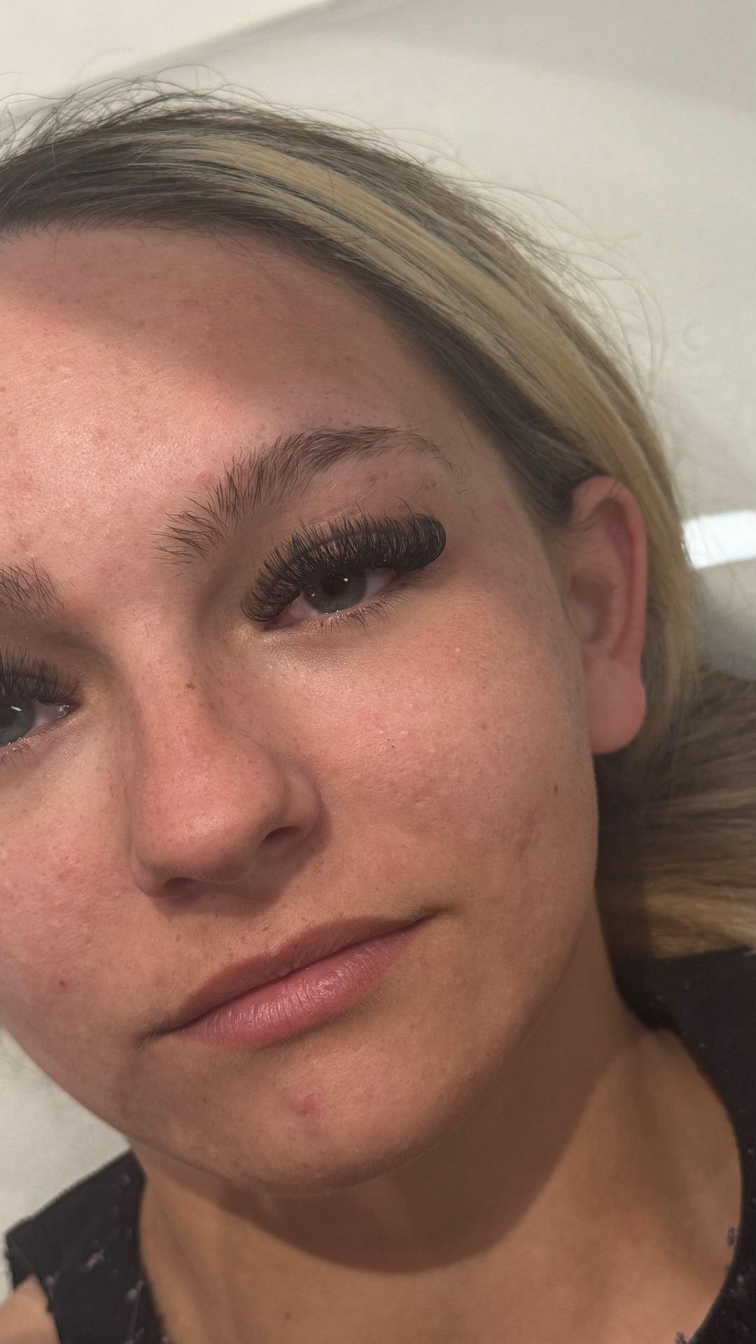 Wispy hybrid lash extensions with textured spikes on a blonde client at Dolls Beauty Room, Shirley, Southampton